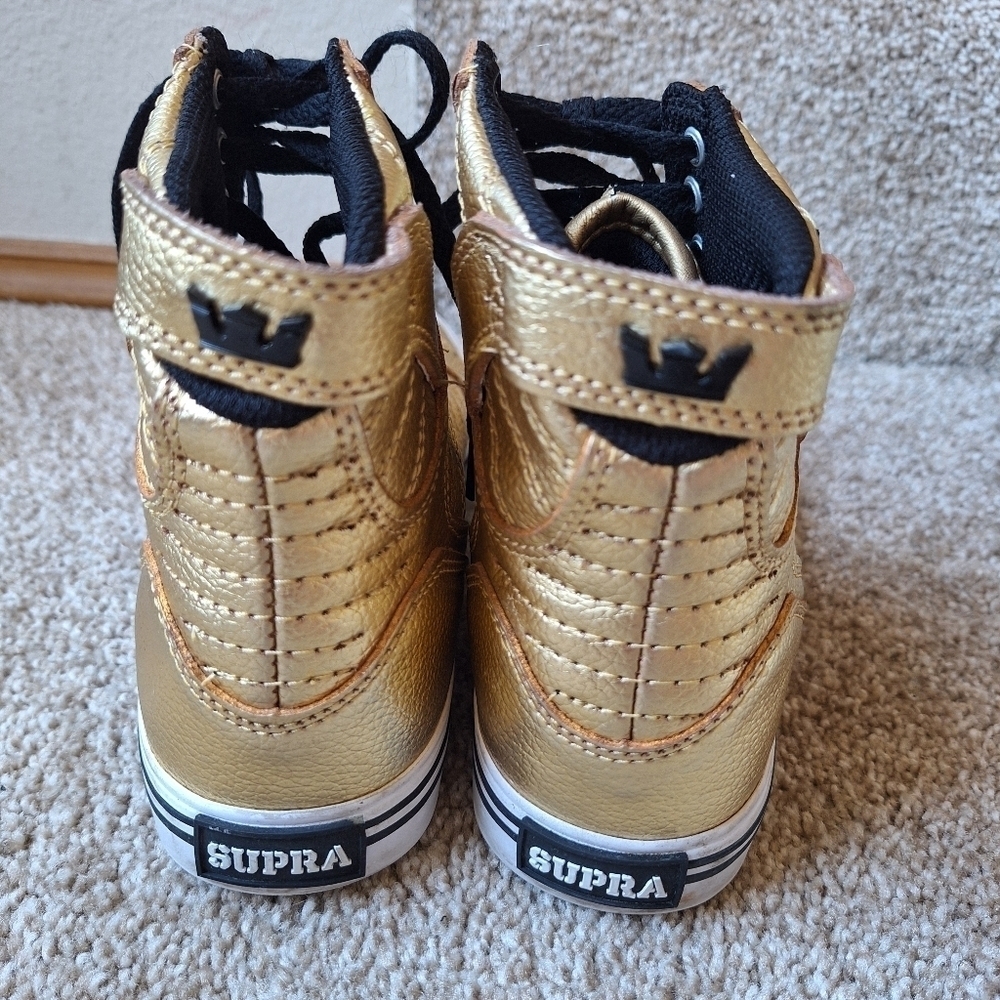 Supra Skytop Gold Metallic High Top Sneakers Kids Size 5 Womens Size 7 - Picture 4 of 9